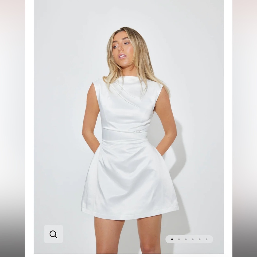 ODD MUSE The Ultimate Muse Satin Straight Neck Mini Dress | White
